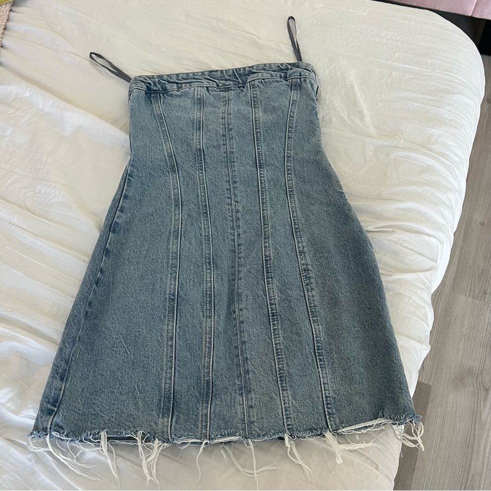 Zara Light Blue Denim Strapless Mini Dress - Picture 7 of 7